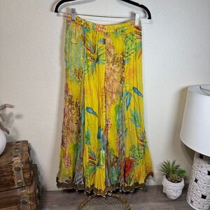 Vintage Soft Surroundings Floral Maxi Skirt Sz Petite S Metallic Bright Boho Y2k